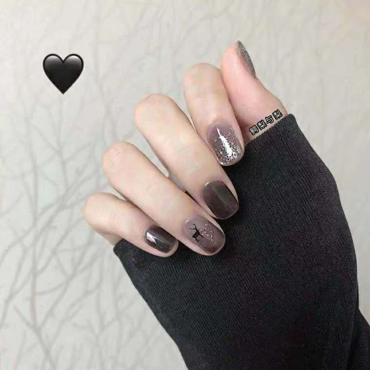 シルバー雪黒ムース秋と冬ネイルパッチ着て完成偽爪大人マニキュアパッチ防水リムーバブル Aliexpress Beauty Health