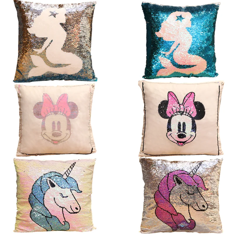 

Wohgyf Soft Cushion Pillow Sequin Bling Home Decorative Print Unicorn Panda Image Picture Changing Colors Pillow