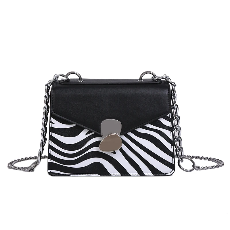 Зебра шаблон сумки на цепи через плечо для женщин 2019 маленькая качественная