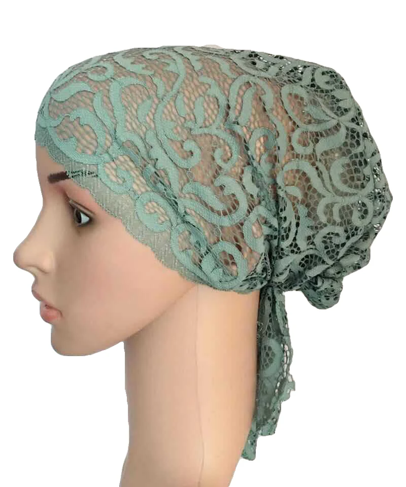 Flower Women Muslim Inner Cap Lace Head Wrap Cover Scarf Islamic Headwear Bonnet Hat Skullies Beanies Hair Loss Fashion