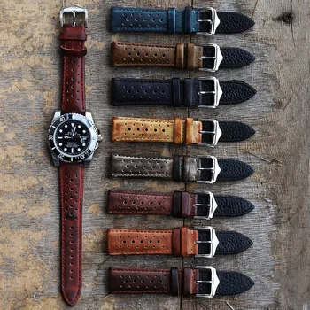 

Leather Watch Band 20mm 22mm 24mm Watch Strap Band 2020 New Air Hole Hand-Rub Color Vintage Strap Source Direct Antique Strap