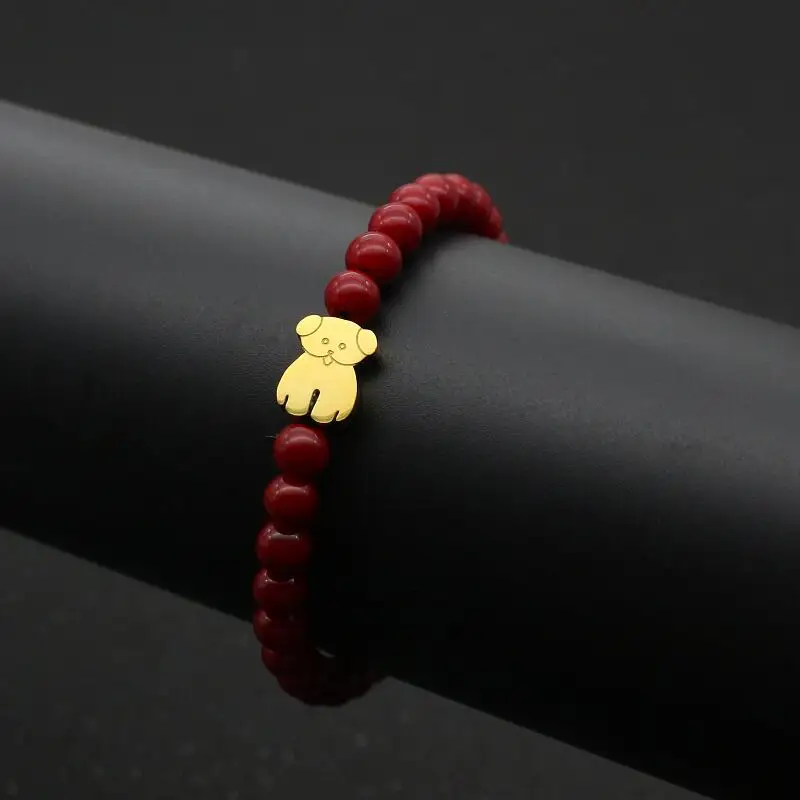 Stainless Steel Cute Bear Charm Bracelets Women Men Simple Elasticity Line Beaded Bracelet Couple Friendship Jewelry Gift bracelet jewelry