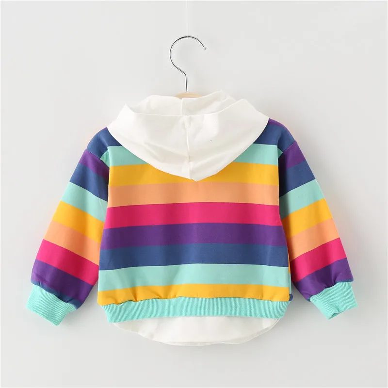 Новая весенне-осенняя одежда для маленьких девочек; хлопковый свитер с капюшоном; повседневная спортивная одежда в полоску с рисунком кролика для мальчиков; Одежда для младенцев