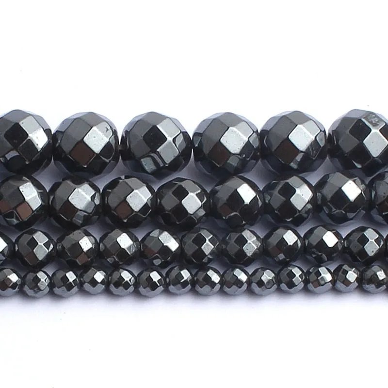 Natural Stone Hematite Round Beads in Gold & Silver Tones for Jewelry Making - 15'' Strand