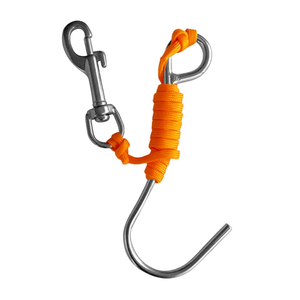 Scuba Diving Reef Drift Hooks With 120cm Line & Stainless Steel Clip Single Reef Hook