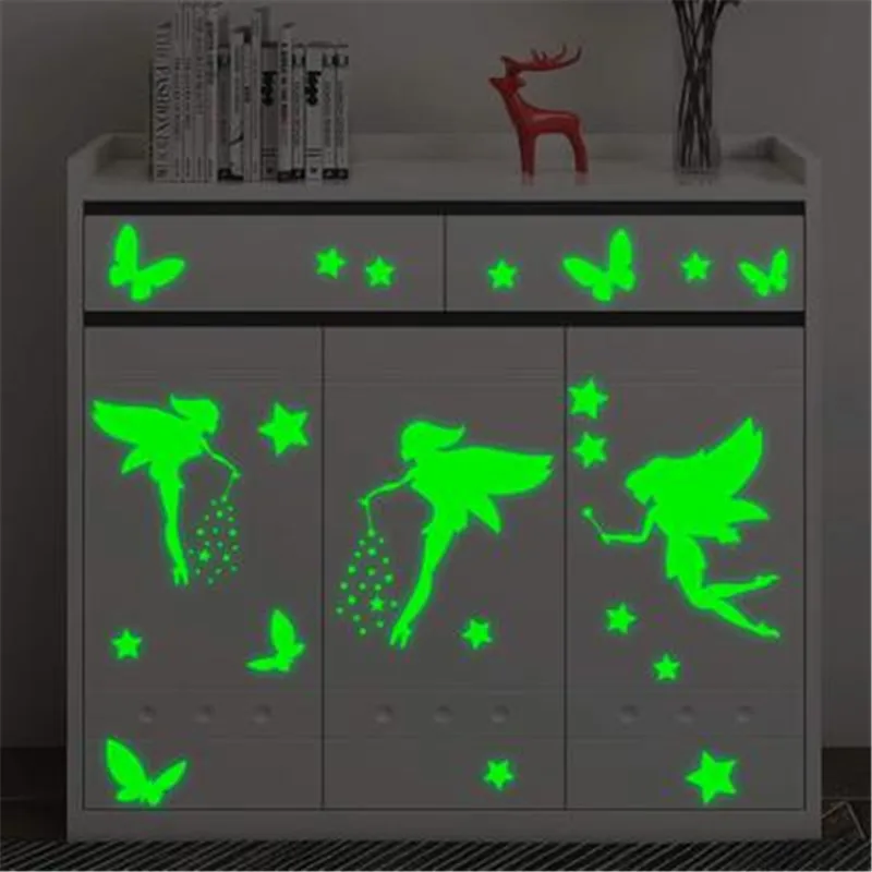 Светится в темноте сказочная бабочка луна звезды настенный стикер для детской