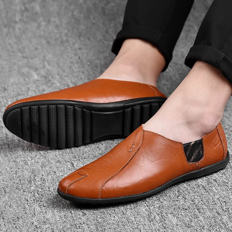 

Summer Moccosins Men's Genuine Leather Korean-style MEN'S Casual Leather Shoes Breathable Soft Bottom Slip-on Loafers Driving Sh