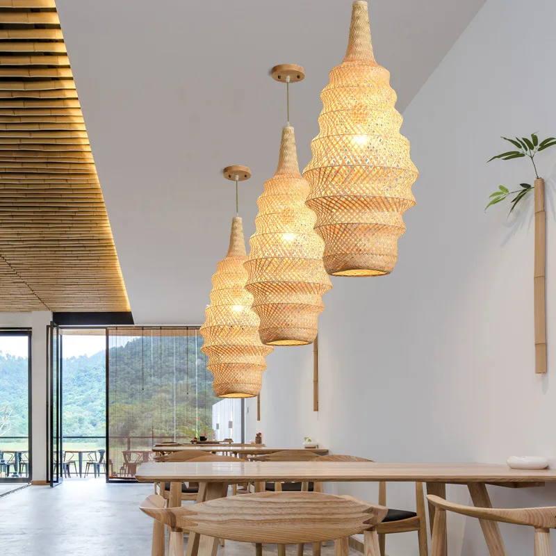

Chinese Style Bamboo Woven Pendant Light Modern Handmade Creative Lamp for Homestay Tea Room Restaurant Kitchen Decor Chandelier