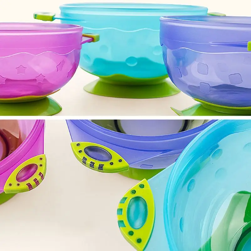 

3Pcs 3Pcs Anti Slip Suction Babies Food Plate Lid Bowl Set Toddlers Kids Feeding Tray Non-odor Easy Clean Good Seal Portable