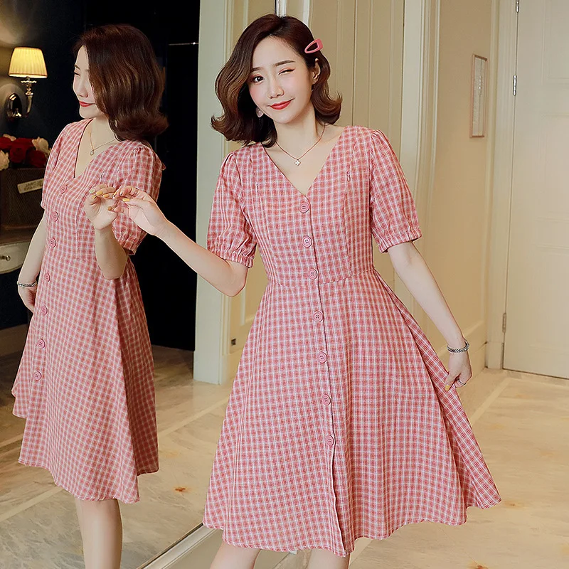 

Nursing Maternity Clothes 2019 Summer New Style Fashion Retro Plaid High-waisted Waist Hugging Feeding Loose-Fit Pregnant Women