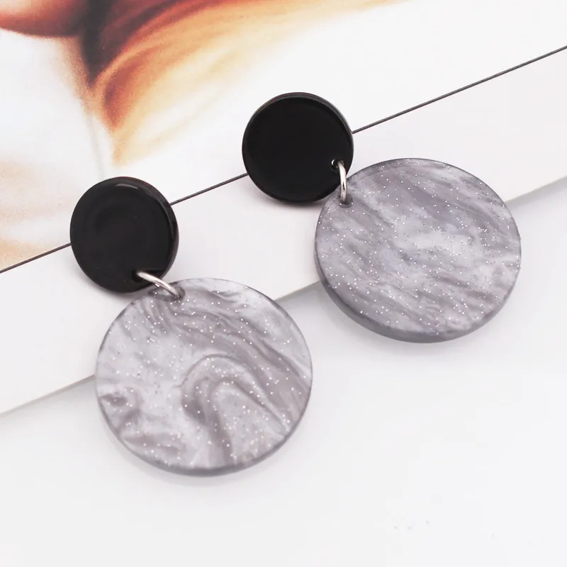 Leopard Acrylic Resin Round Dangle Earrings For Women Geometry Big Circle Square Earrings Acetate Brincos Fashion Jewelry