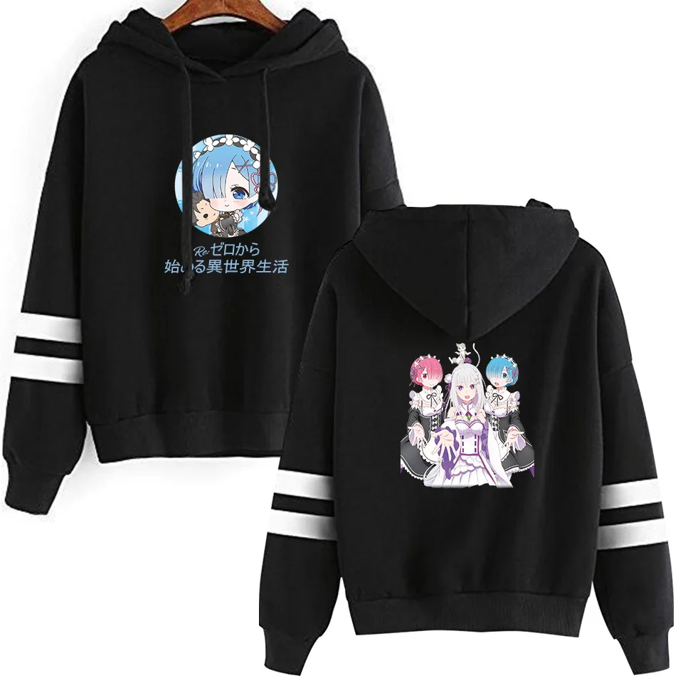 Re Zero худи Rem Новый Твин горничной Ram толстовка с капюшоном и карманом для девочек