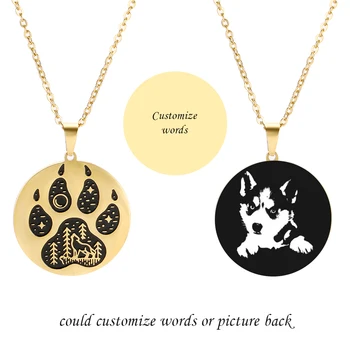 

Lemegeton Lone Wolf Bear Dog Pet Footprints Necklace Custom Engrave Word Letters Photo Choker Necklaces Personalized Gift