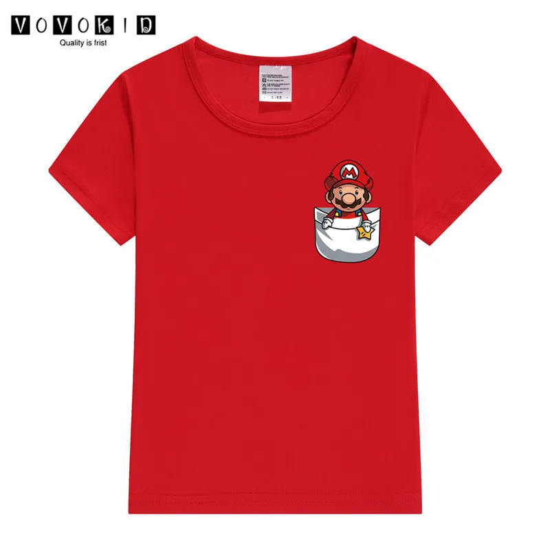 Забавная футболка с принтом «Super Mario Bros» для маленьких девочек и мальчиков, Детская летняя футболка с принтом «Король льва», рубашка на День Благодарения - Цвет: T125G-red
