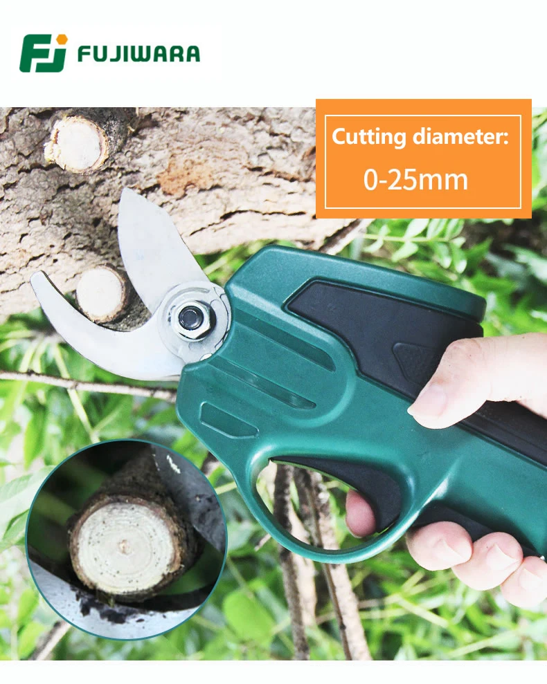 FUJIWARA Electric Pruning Scissors Pruning Shears 7.2V Lithium Battery 0-25mm Garden Pruner 160-200mm Retractable Extension Rod 6