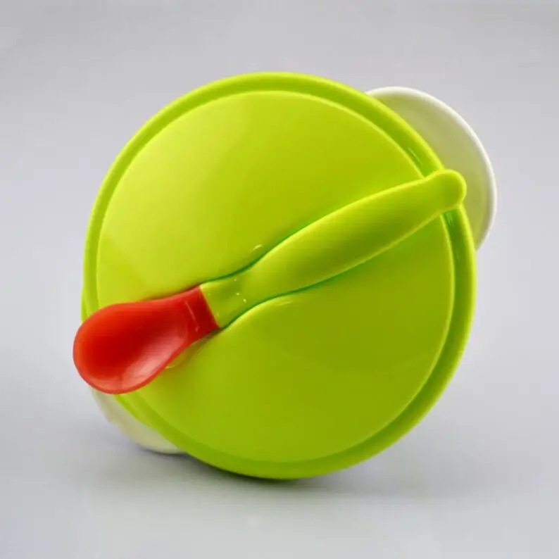 Temperature Sensing Feeding Spoon Child Tableware Food Bowl Learning Dishes Service Plate/Tray Suction Cup Baby Dinnerware Set - Цвет: Grass Cover