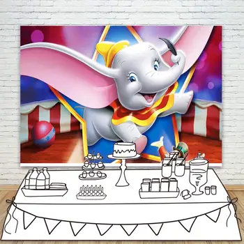 

Dumbo Birthday Party Photography Backdrops Circus Magician Photo Background for Baby Shower Dessert Table Decoration Photocall