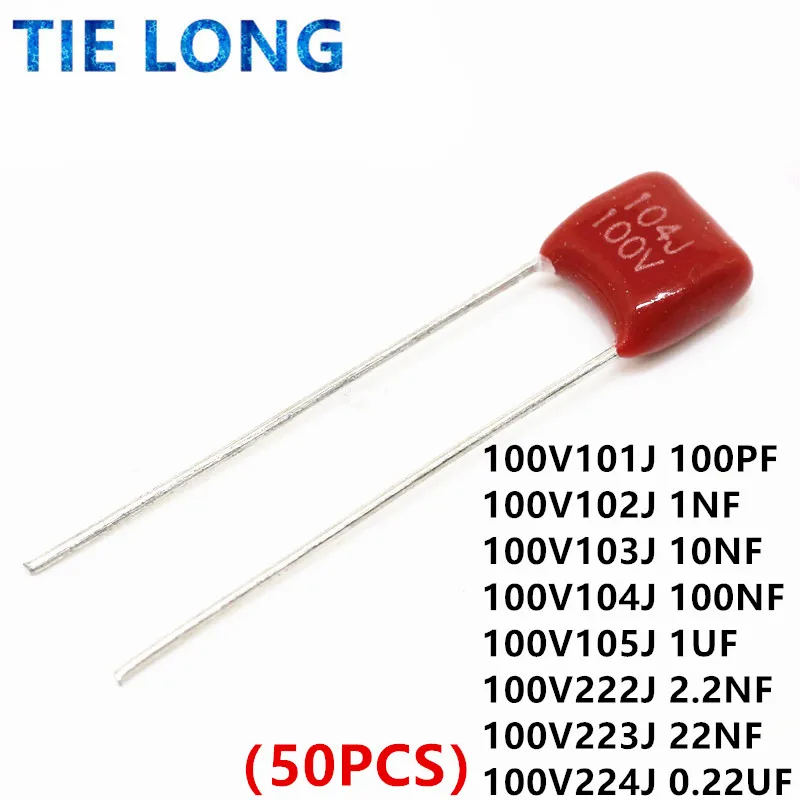 100 шт. в 101J 102J 103J 104J 105J 222J 223J 472J 473J 0 01 мкФ 1 1UF 1NF 2.2NF 4.7NF 10NF 100PF P = 5 мм CBB конденсаторы P5 |