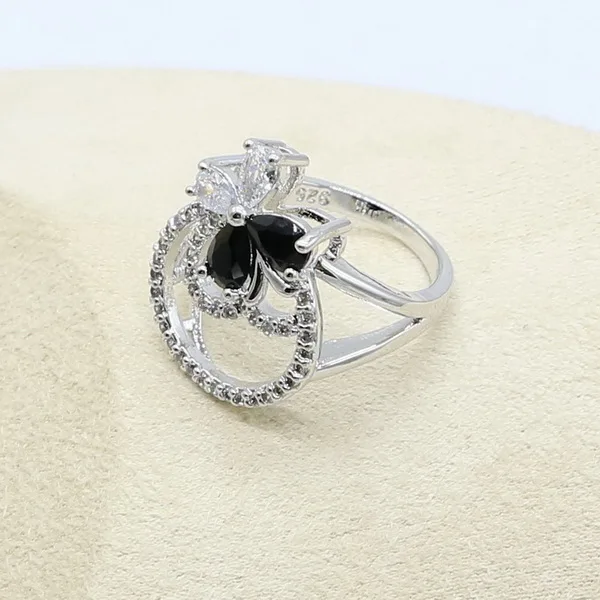 Классический набор украшений из серебра 925-й пробы для женщин черный белый циркон браслет серьги ожерелье кулон кольцо подарок для свадьбы дня рождения - Окраска металла: Ring