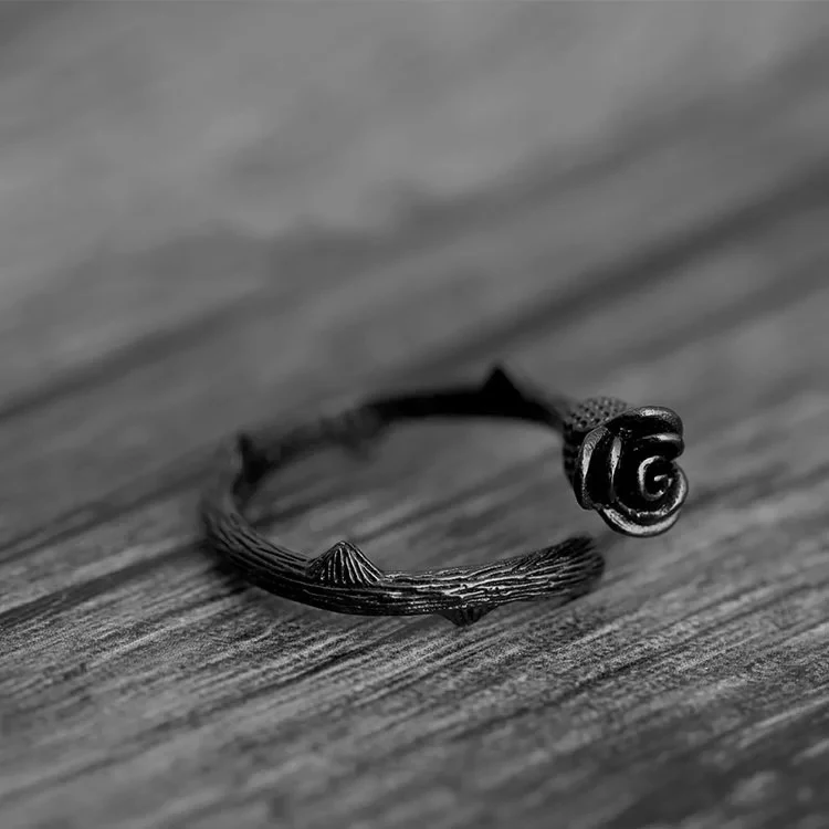 Винтажное женское маленькое кольцо в виде цветка розы Boho модное черное открытое обручальное кольцо регулируемые обручальные кольца для женщин