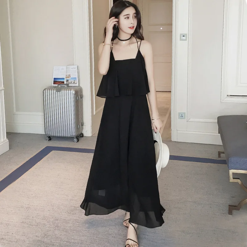 

2019 Summer New Style Versatile Backless Strapped Dress Korean-style WOMEN'S Wear Long Slimming Mock Two-Piece Dress