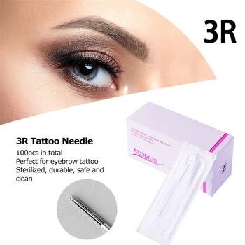 

100Pcs/set Atomus 3R Tattoo Needle for Tattoo Eyebrow Pen Machine Safe Disposable Sterilized Tattooing Permanent Makeup Tool