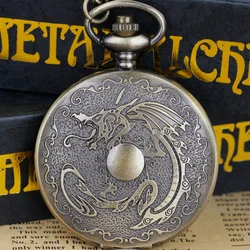 Montre de Poche à Quartz pour Homme et Femme, Design Dragon Chinois, Bronze, Rétro, Cadeau Pendentif, Mode