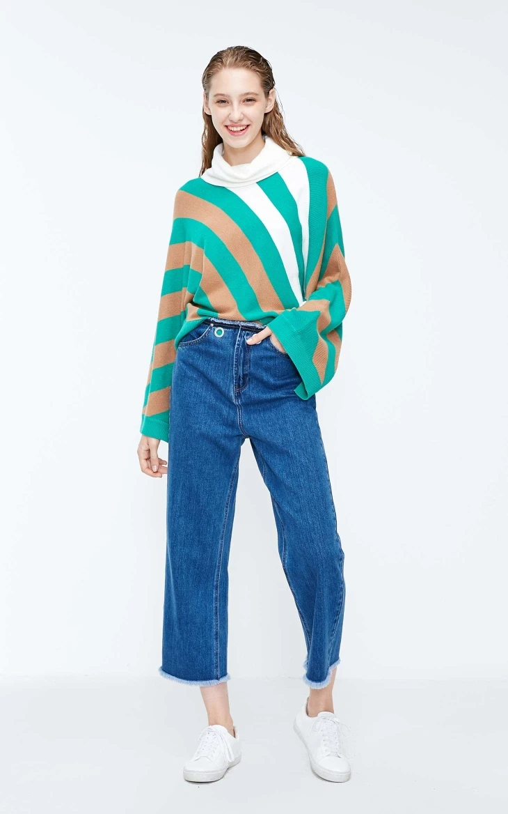 Vero Moda Women's Ins Style Striped Drop-shoulder Sleeves High-neck Knit | 318324549