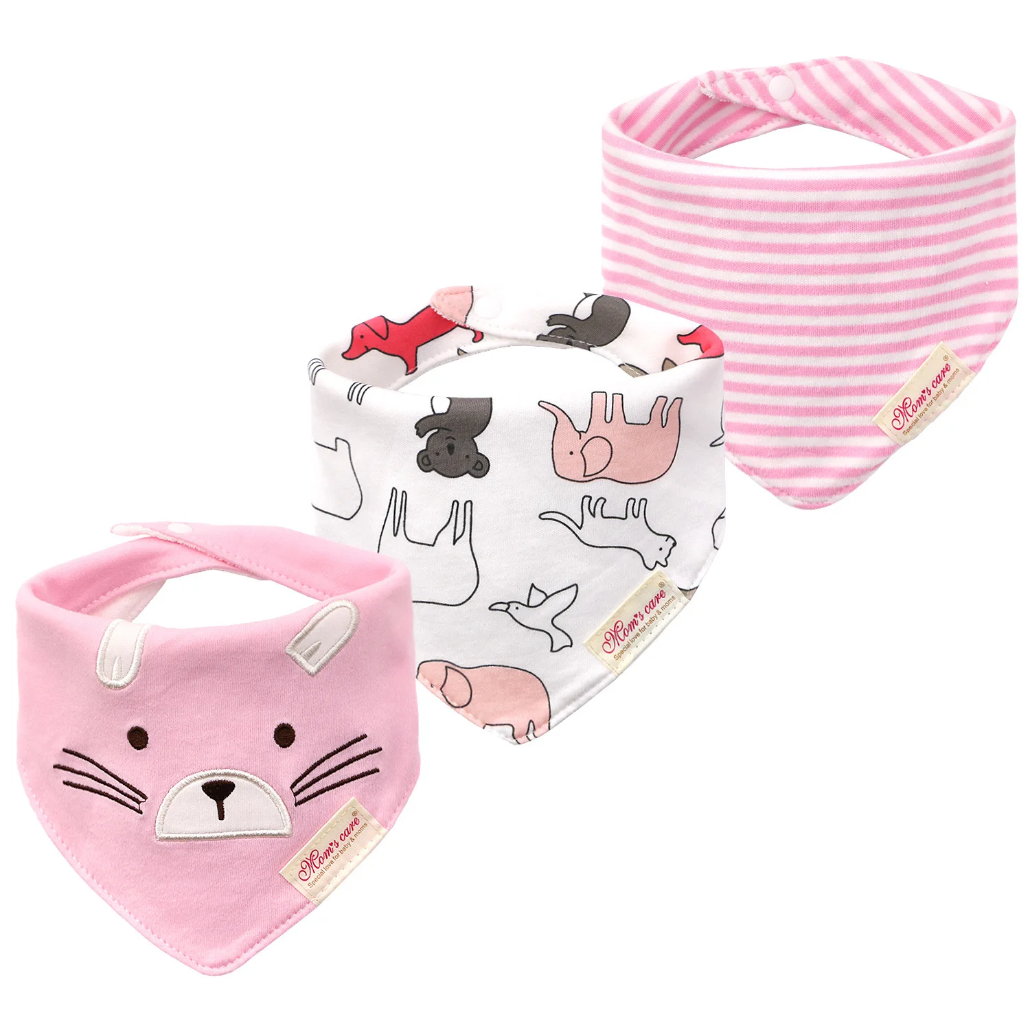 3pcs Cotton Cartoon Baby Bibs Bandana Set Triangle Newborn Infant Girls Saliva Towel Baby Burp Cloth Drool Bibs