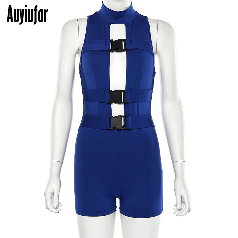 blue Auyiufar, однотонный, сексуальный, с вырезами, женский комбинезон, модный, без рукавов, с пряжкой, Облегающий комбинезон, новинка, фитнес, уличные комбинезоны - Цвет: blue