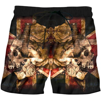 

UJWI 3D Printed Rose Men's Shorts Flag rose skull Medium And Long Section Large Size Leisure Man 6XL Beach Shorts