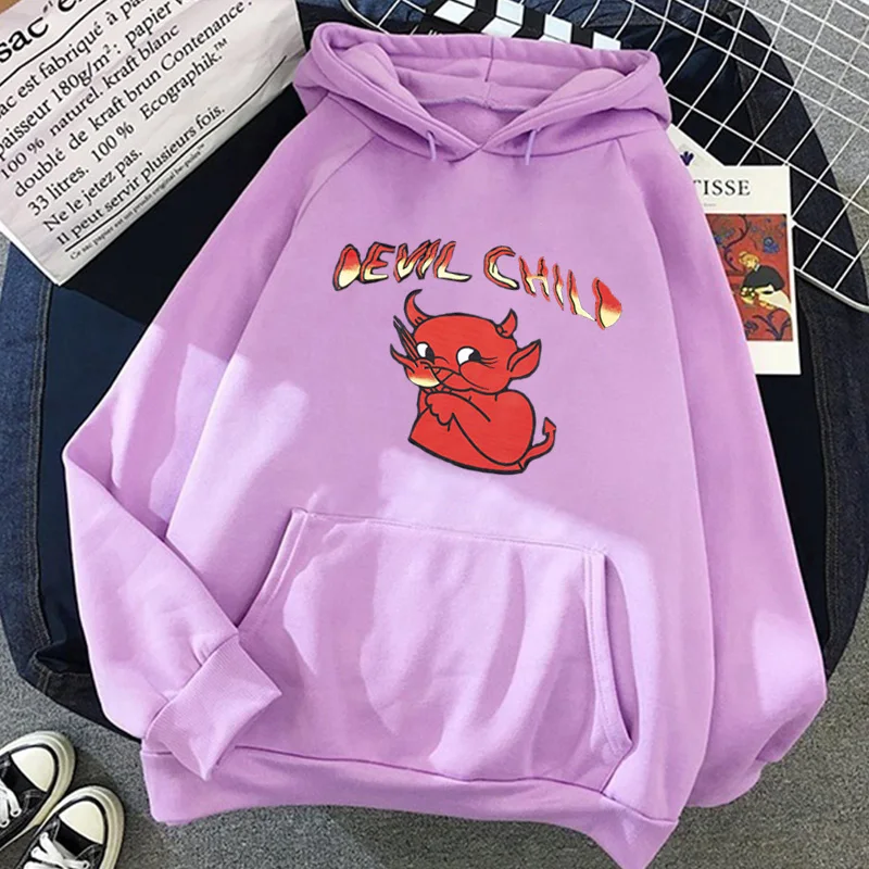 Gothic Devil Fire Flame Letter Print Hoodie 2020 Hip Hop Streetwear Harajuku Hoodie Kawaii Sweatshirt Pullover Woman Winter Top