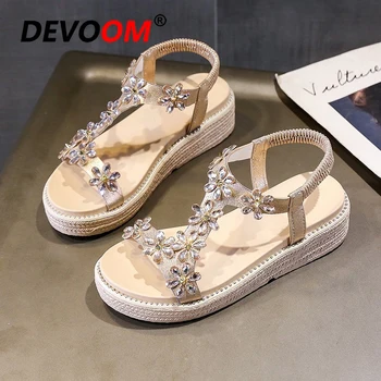 

2020 Vintage Boho Sandals Women Leather Beading Flat Sandals Women Bohimia Beach Platform Sandals Summer Fashion Woman Shoes 40