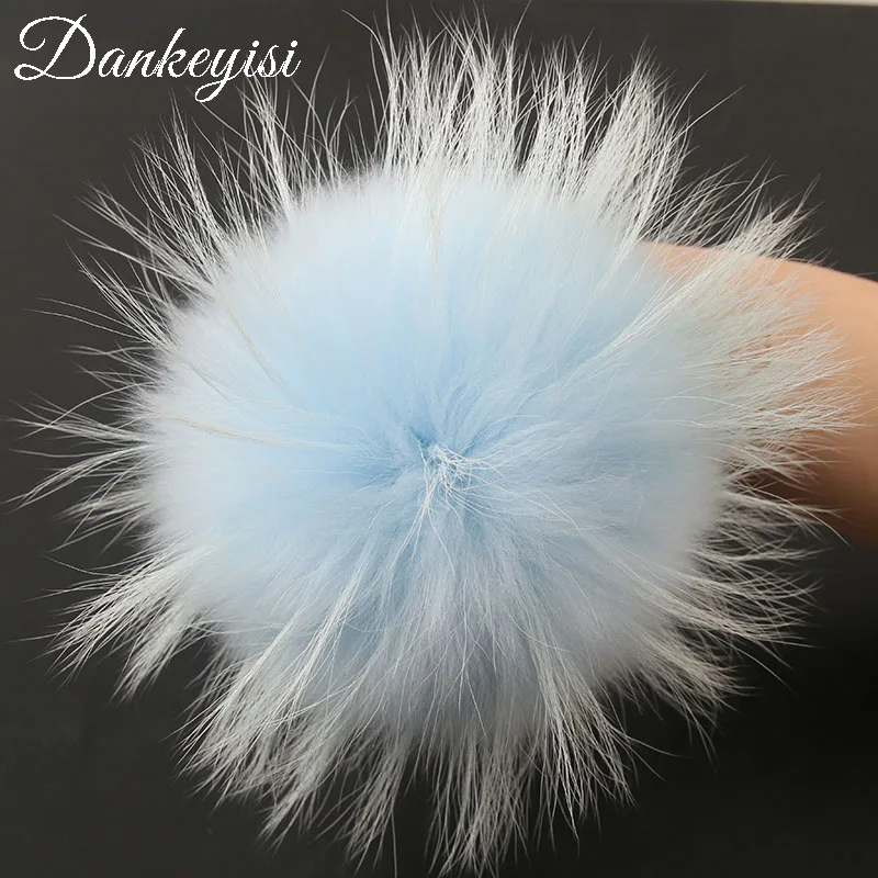 sky blue DANKEYISI 14-15 см настоящие помпоны из лисьего меха норки помпоны натуральный помпон из меха енота для шарфа перчатки шапки шапка - Цвет: sky blue