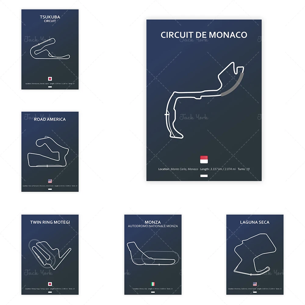 Цепь Nurburgring, цепь Монако F1 цепь плакат печатная Печать холст украшение для дома