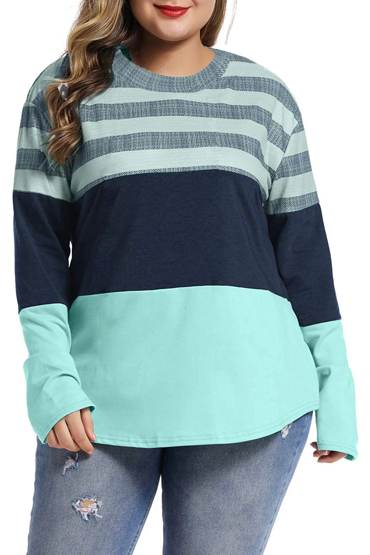 Spring Autumn and Winter Large Women's Printing and Splicing Large Fat Top Plus Size Tops Women Shirt - 4.00063E+12