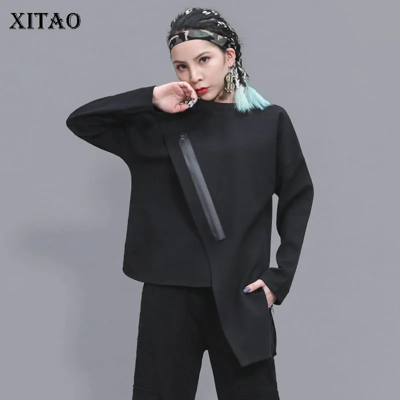 XITAO/необычная черная футболка с пайетками, пуловер в стиле пэчворк, элегантный маленький свежий весенний маленький свежий Повседневный Топ DMY2584