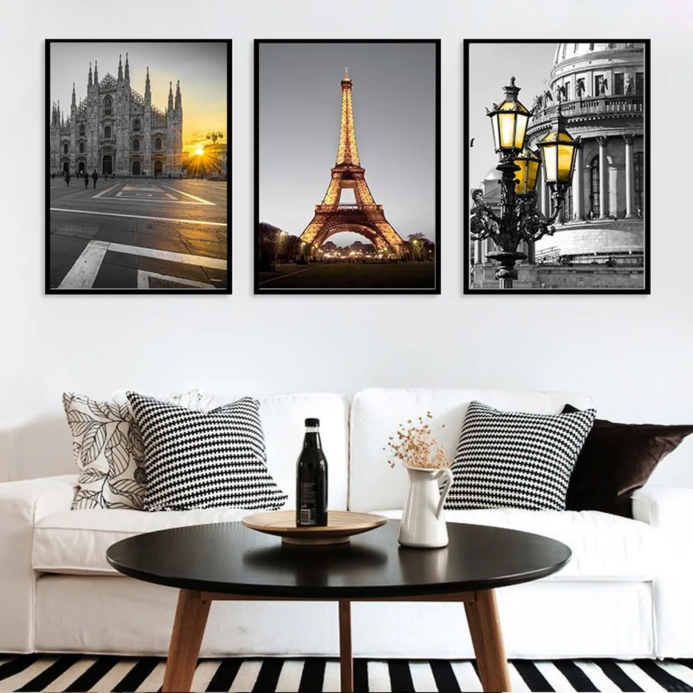 Nordic-Style-Black-White-Tower-Street-Lamp-Canvas-Painting-Modern-City-Building-Combination-Posters-Living-Room (3)
