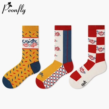 

PEONFLY 3pairs/lot Harajuku Cotton Funny Socks Women New 2020 Cute Floral Striped Printed Calcetines Casual Autumn Happy Socks