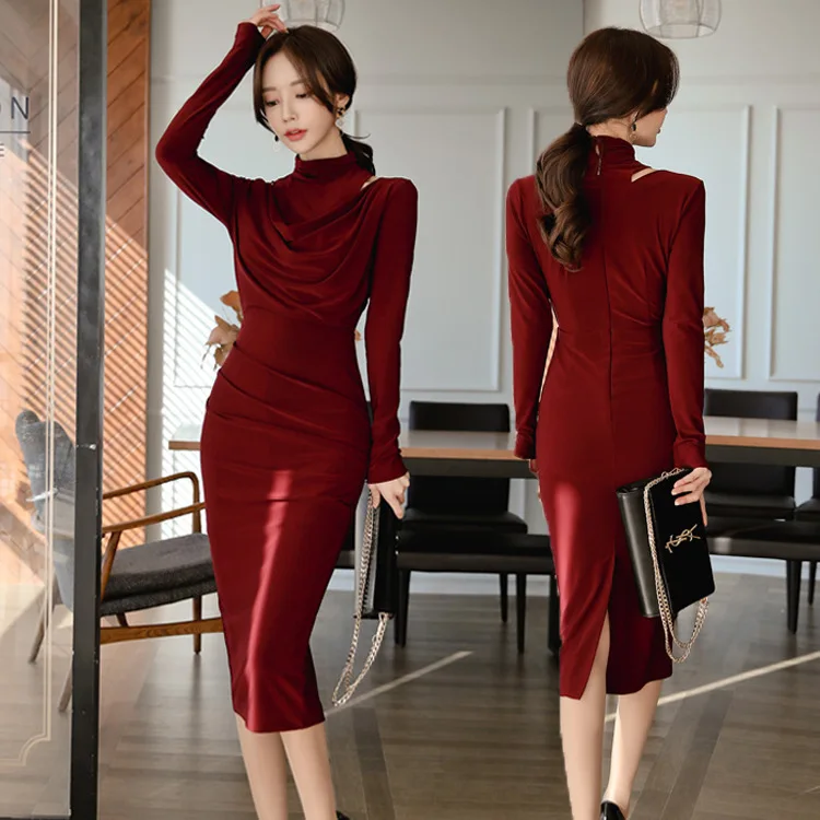 

2019 Autumn And Winter New Style Korean-style Smart Elegant Slimming Halter Dress Mid-length Dress for Toast Dress