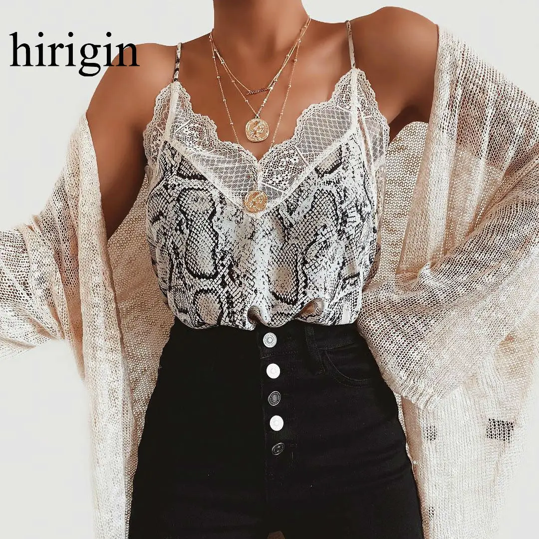 

Sexy Camis Tanks 2020 Spring Summer New V-Neck Sleeveless Leopard Snake Skin Spaghetti Strap Top Casual Slim Lady Tank Tops Tee