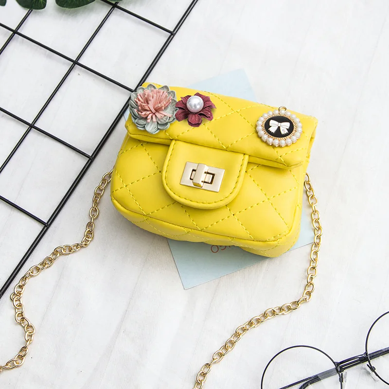 yellow Школьные Сумки из искусственной кожи с цветочным рисунком для детей, маленькие сумочки для телефона, через плечо, сумки для денег, для детского сада, для маленьких девочек - Цвет: yellow