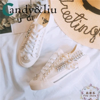 

Spring and summer new heavy work set diamond canvas shoes fashion Korean version of casual single-shoe women's shoes.