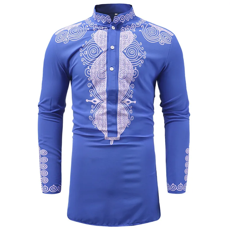 

Tradition African Clothes for Men Print Dashiki Long Sleeve Shirt Bazin