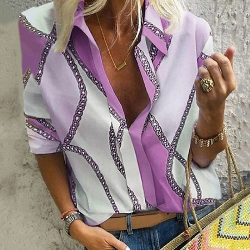 

New Autumn Women Tops Fashion Print Floral Shirts Ladies Elegant Turn-down Collar Blouses Female Casual Loose Shirt For Women