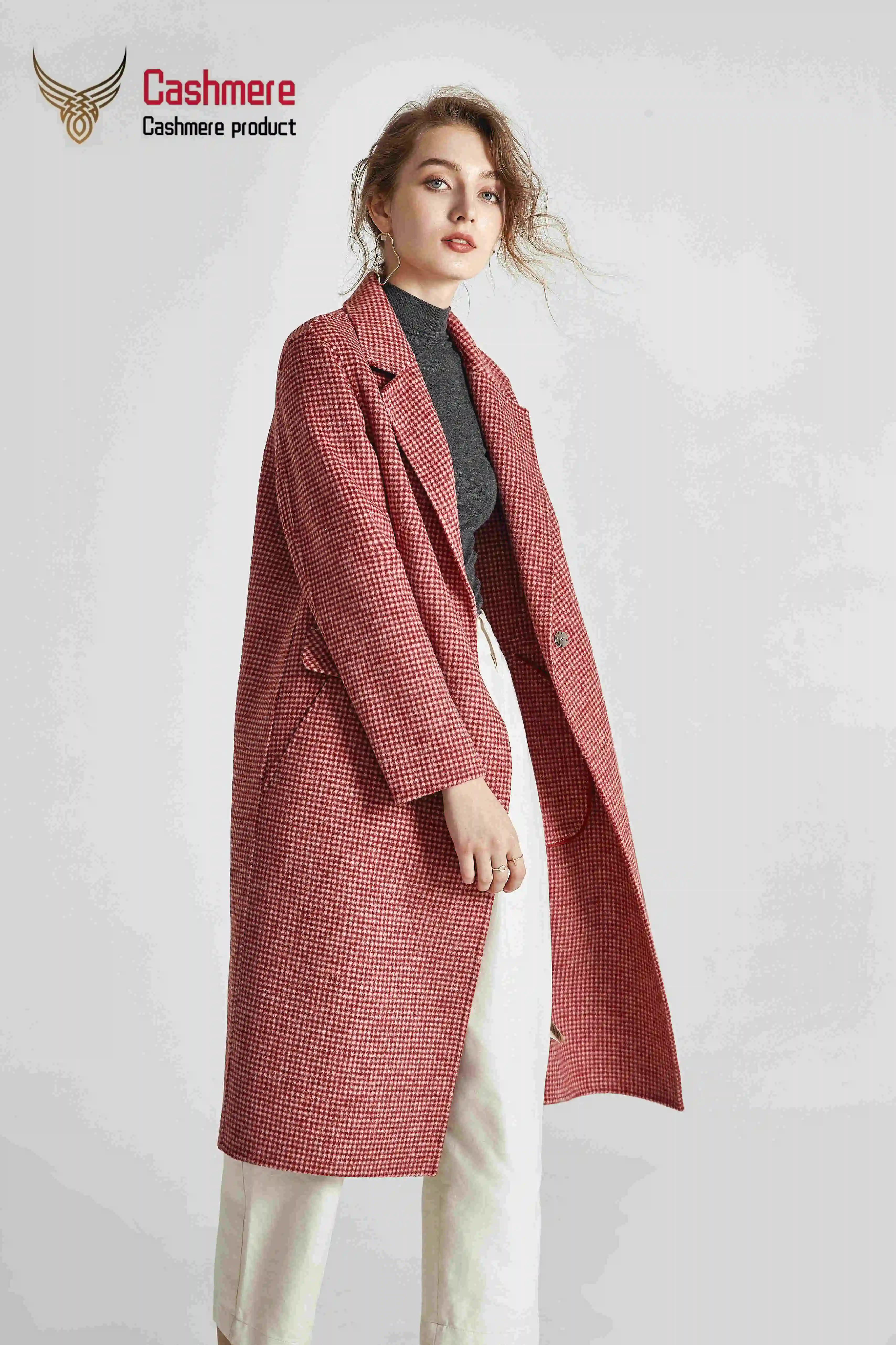 Новое осенне-зимнее кашемирвое пальто женское Шерстяное Пальто ручной работы с рисунком «гусиные лапки», длинное тонкое шерстяное пальто