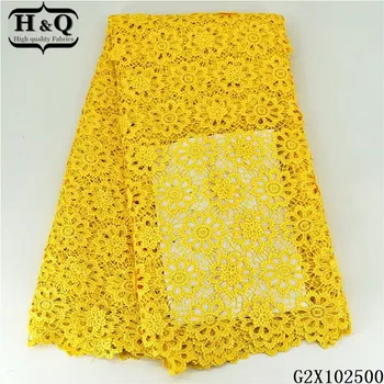 

H&Q yellow nigerian water soluble lace polyester fabric 2020 high quality embroidered with stones african cord laces 5 yards/pcs