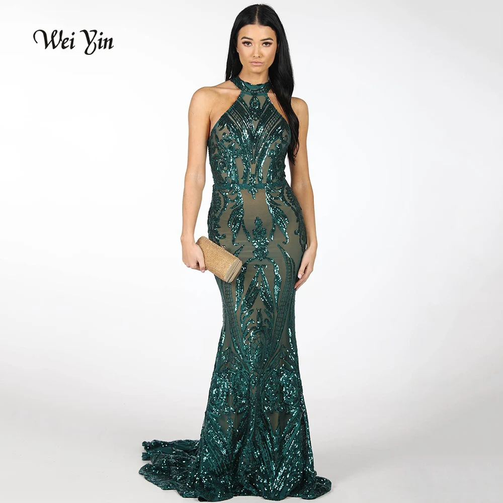 

Weiyin AE0564 Elegant Sparkly Long Sequin Evening Dress Vestido De Festa Robe Longue Prom Gowns Formal Party Dress