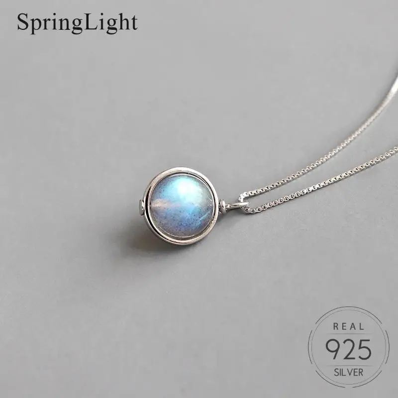 Springlight Natural Moonstone Scroll Round Bead Necklaces &amp Pendants For Women Gift 925 Silver Chain Simple Luxury Fine Jewelry |