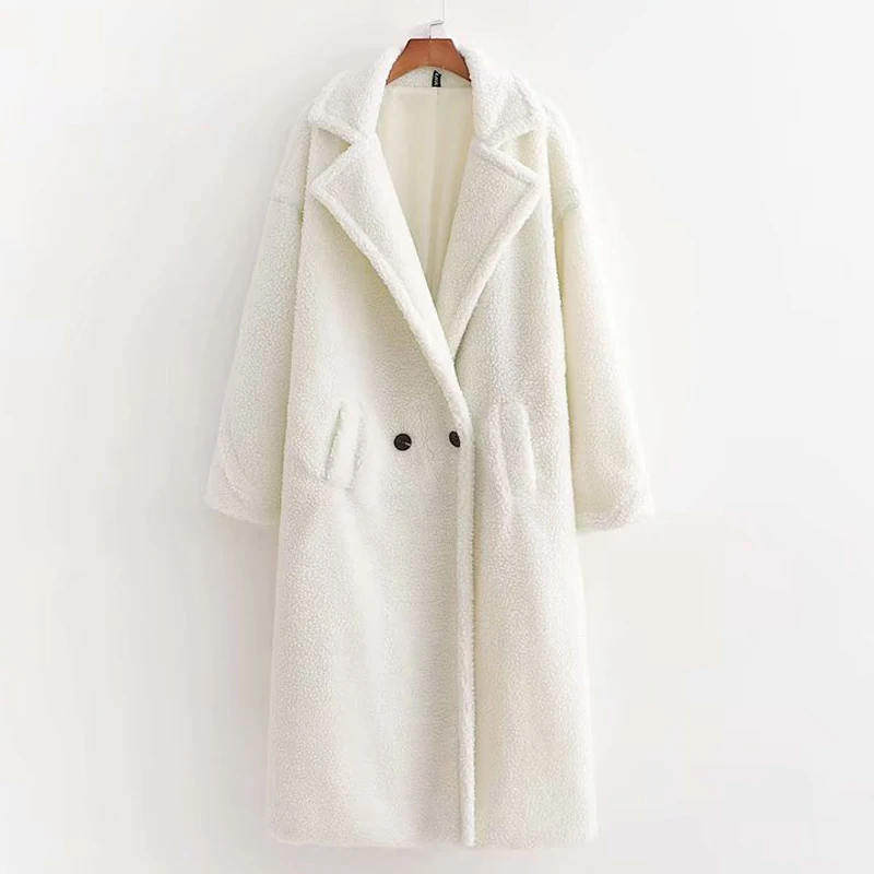 Fandy lokar пальто из искусственного меха ягненка женские модные куртки с отложным воротником женские элегантные двубортные пальто для женщин JH - Цвет: XDFF2231 White